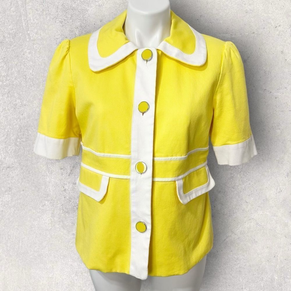 Worthington Yellow Spring Jacket White Trim Button Front Size L